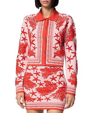Shop Versace Tresor Jacquard Button Front Sweater In Dusty Rose