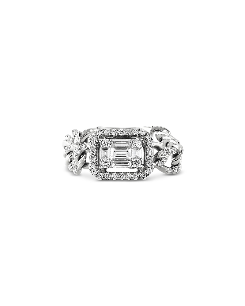 Zydo 18k White Gold Mosaic Diamond Groumette Link Ring In White