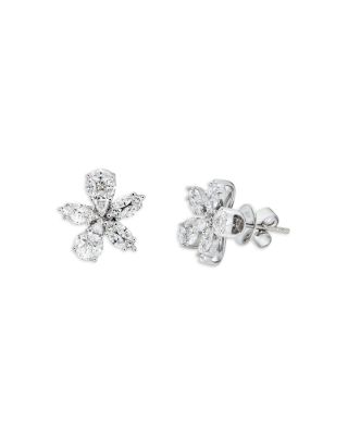 Zydo 18K White Gold Mosaic Diamond Flower Stud Earrings