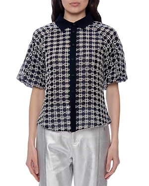 GRACIA CIRCLE EMBROIDERED BUTTON FRONT SHIRT