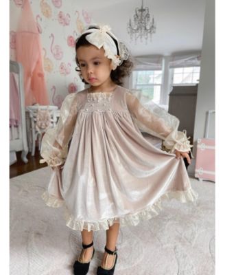 Girls' Helena Velour Dress with Organza Puff Sleeves - Baby, Little Kid, Big Kid