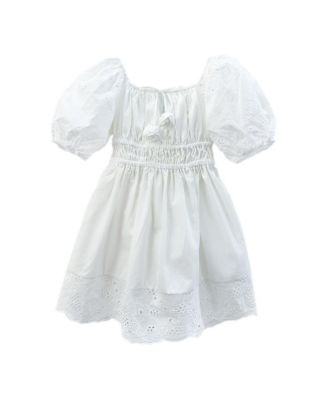 White Handloom Cotton Maxi Length Kids Dress