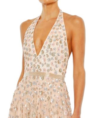 Floral Embellished Halter Strap A Line Gown