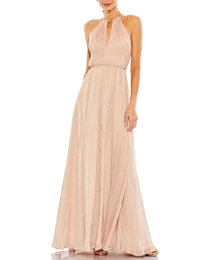 Shop Mac Duggal Chain Trim Keyhole Halter Neck A Line Gown In Nude