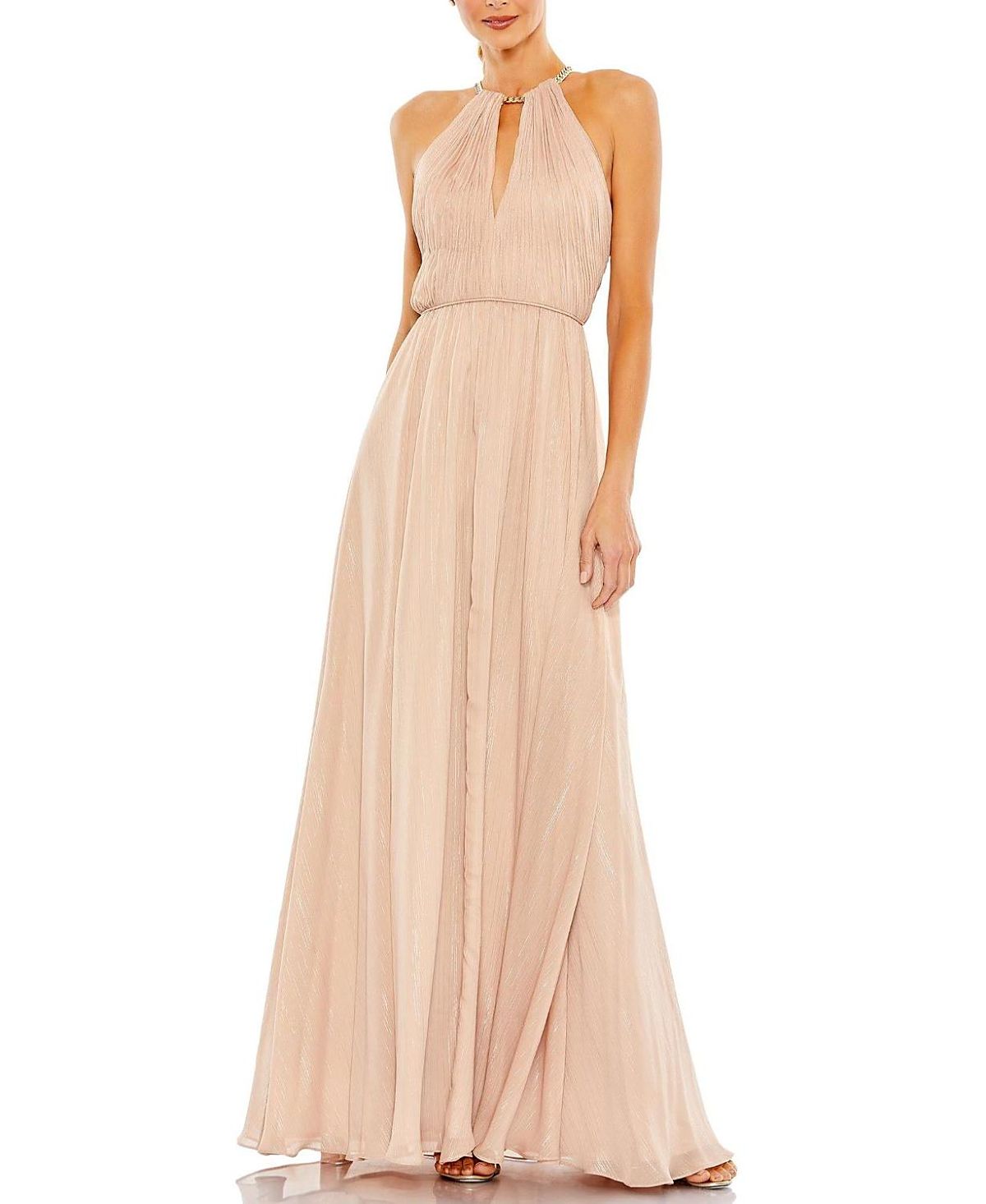 Mac Duggal Chain Trim Keyhole Halter Neck A Line Gown