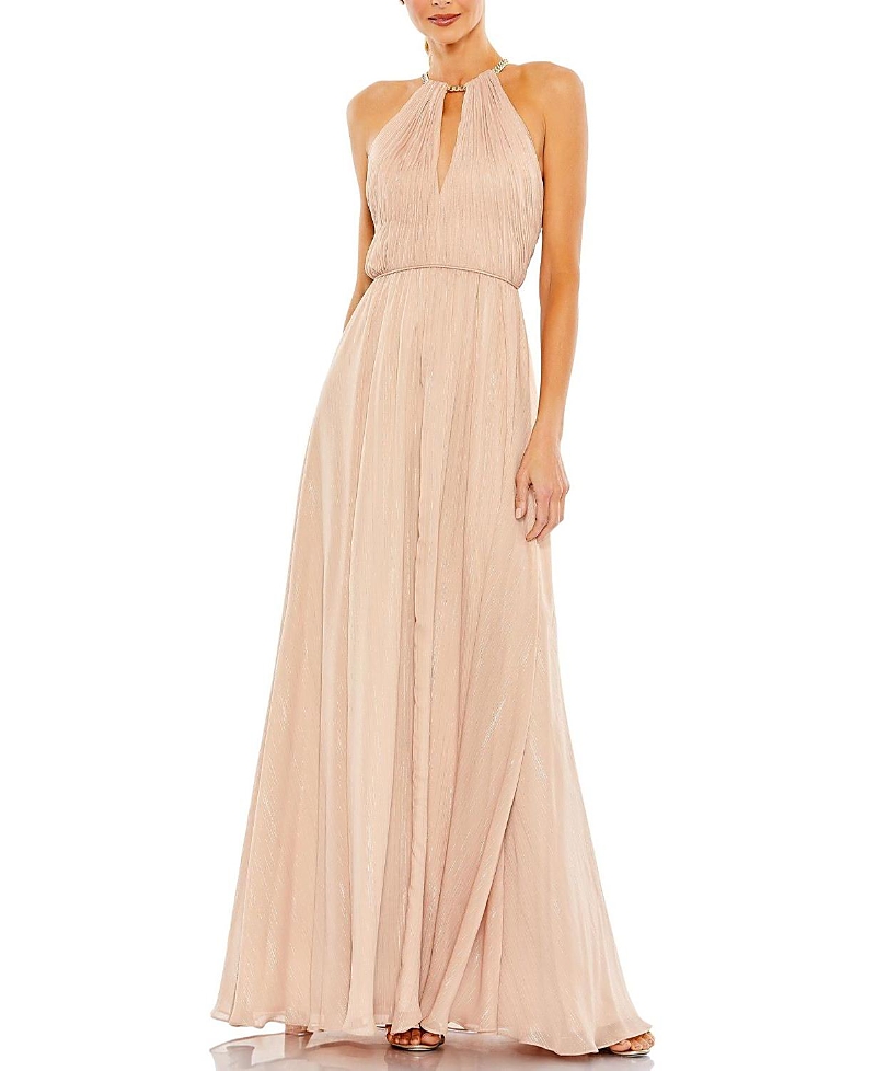 Mac Duggal Chain Trim Keyhole Halter Neck A Line Gown