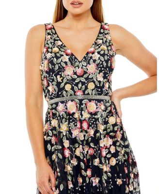  Floral Embellished V-Neck Midi Dress