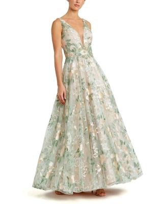 【MACDUGGAL】フローラル 刺繍イリュージョン Vネック ガウン Floral Embroidered Illusion V-Neck Gown - Mac Duggal