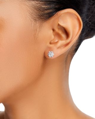 Diamond Flower Cluster Stud Earrings in 14K White Gold, 1.0 tcw