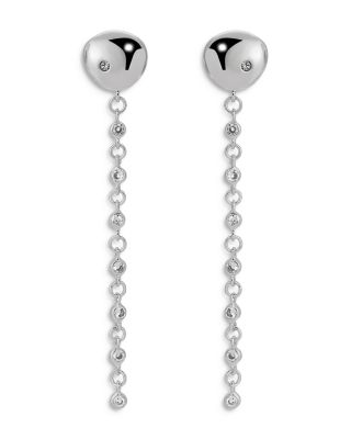 Pav&eacute; Polished Pebble Chain Link Linear Drop Earrings