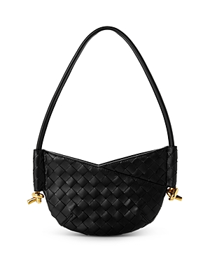 Shop Bottega Veneta Mini Solstice Intrecciato Leather Shoulder Bag In Black/brass
