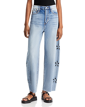 Driftwood Parker High Rise Wide Leg Jeans In Light Wash In Blue
