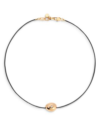 Pav&amp;eacute; Polished Pebble Leather Pendant Necklace in 18K Gold Plated, 16&amp;quot;-17&amp;quot;