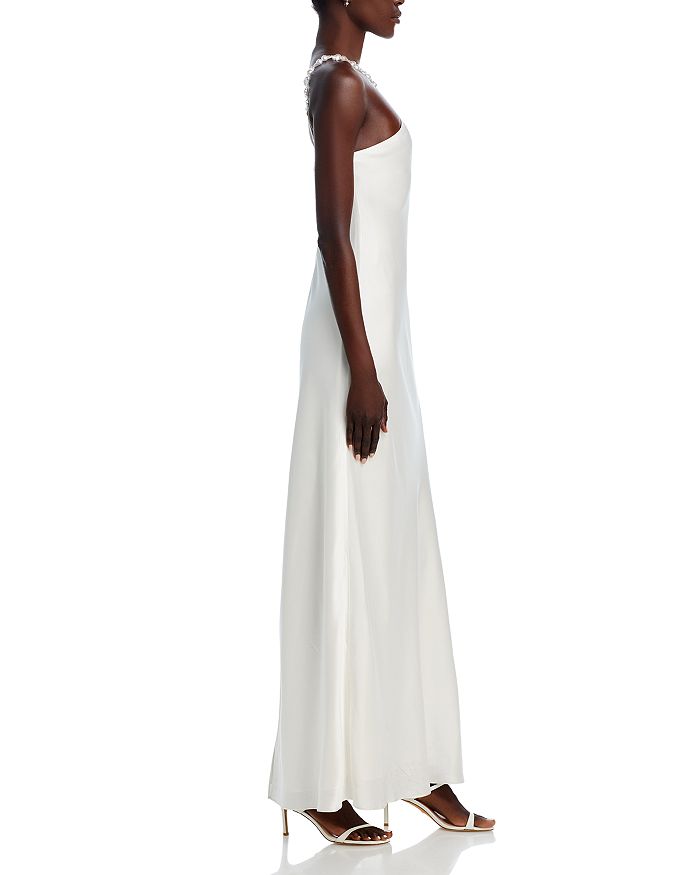 Shop Staud Cadence Beaded Strap Satin Gown In Pearl