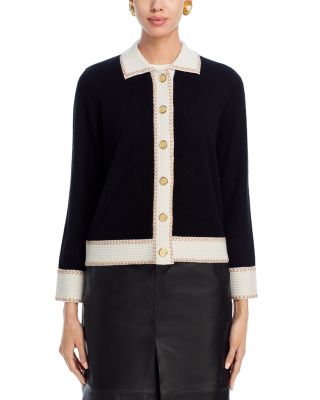100% Cashmere Contrast Trim Cardigan - Exclusive