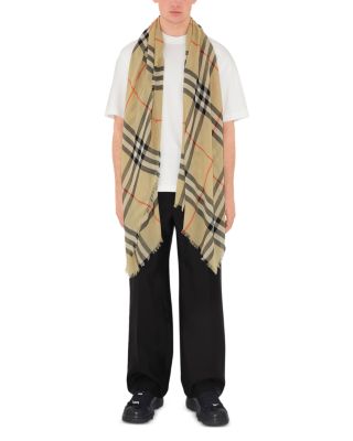 Wide Check Lightweight Wool Scarf