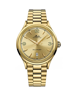 Mido Unisex Swiss Automatic Multifort Powerwind Gold Pvd Bracelet Watch 40mm In Gold