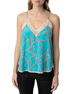Zadig & Voltaire Christy Chaines Lace Trimmed Silk Camisole In Aqua