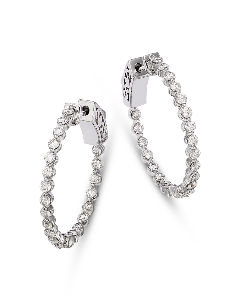 Bloomingdale's Fine Collection Diamond Inside Out Small Hoop Earrings in 14K White Gold, 1.0 tcw