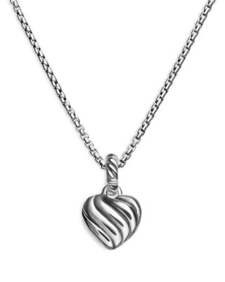 Petite Cable Heart Pendant Necklace in Sterling Silver with 14K Yellow Gold and Diamonds, 16"