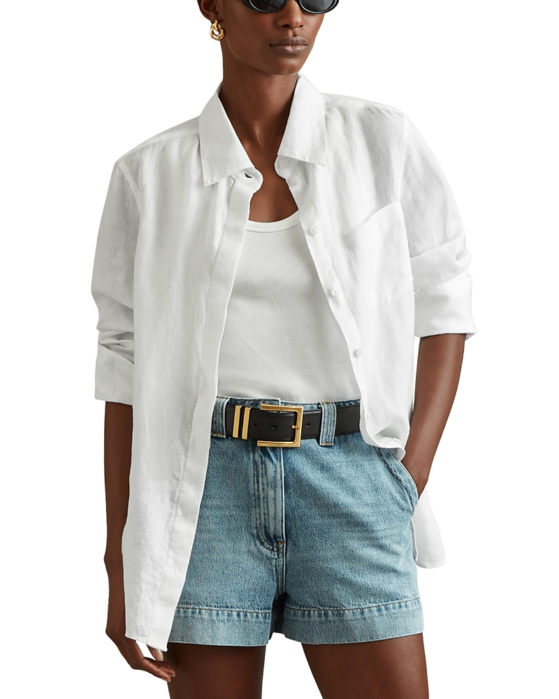 Reiss White Linen Button Through Shirt In White