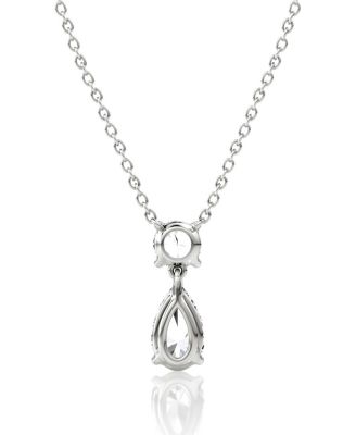 Lab Grown Diamond Round Brilliant & Pear Signature Duo Drop Necklace in 14K Gold and White Gold, 1.50 tcw