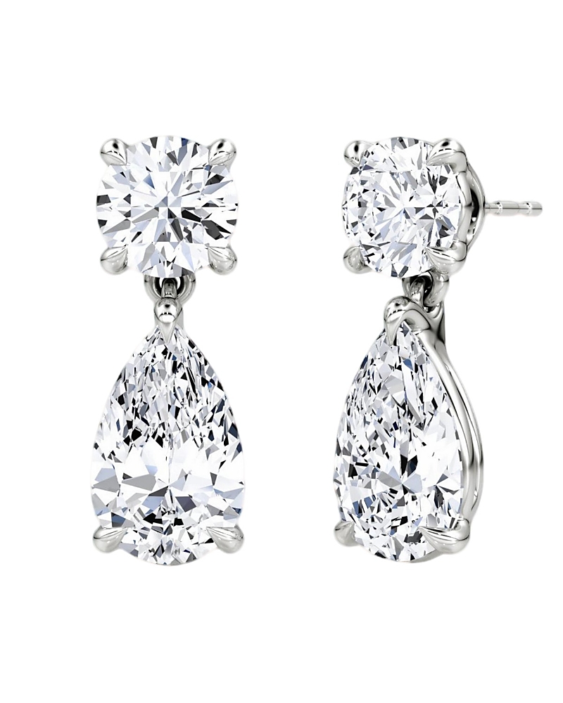 Vrai Signature Drop Earring in 14K Yellow Gold, 6.0ctw Round Brilliant & Pear Lab Grown Diamonds