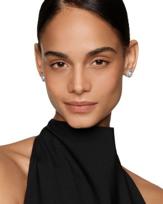 Pearl Classics Cable Halo Button Earrings in Sterling Silver with Diamonds, 13mm