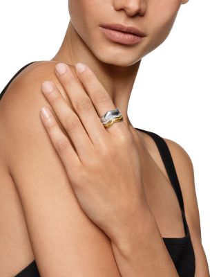 Stax Zig Zag Three Row Ring in Sterling Silver with 18K Yellow Gold and Diamonds, 11.7mm