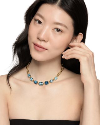 18K Yellow Gold Marbella Blue Topaz & Hampton Blue Topaz Chain Necklace, 19" 