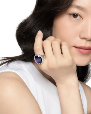 Albion&reg; Oval Ring in Sterling Silver with Black Orchid and Diamonds, 21mm