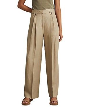 Reiss Petite Leila Heavy Linen Wide Leg Pants In Light Khaki
