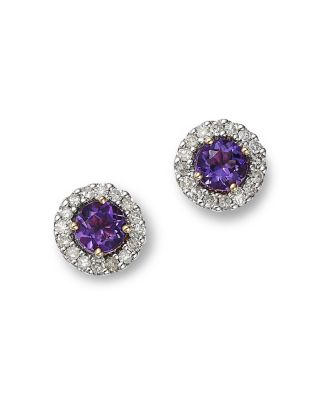 Moon & Meadow 14K Yellow Gold Amethyst & Diamond Stud Earrings