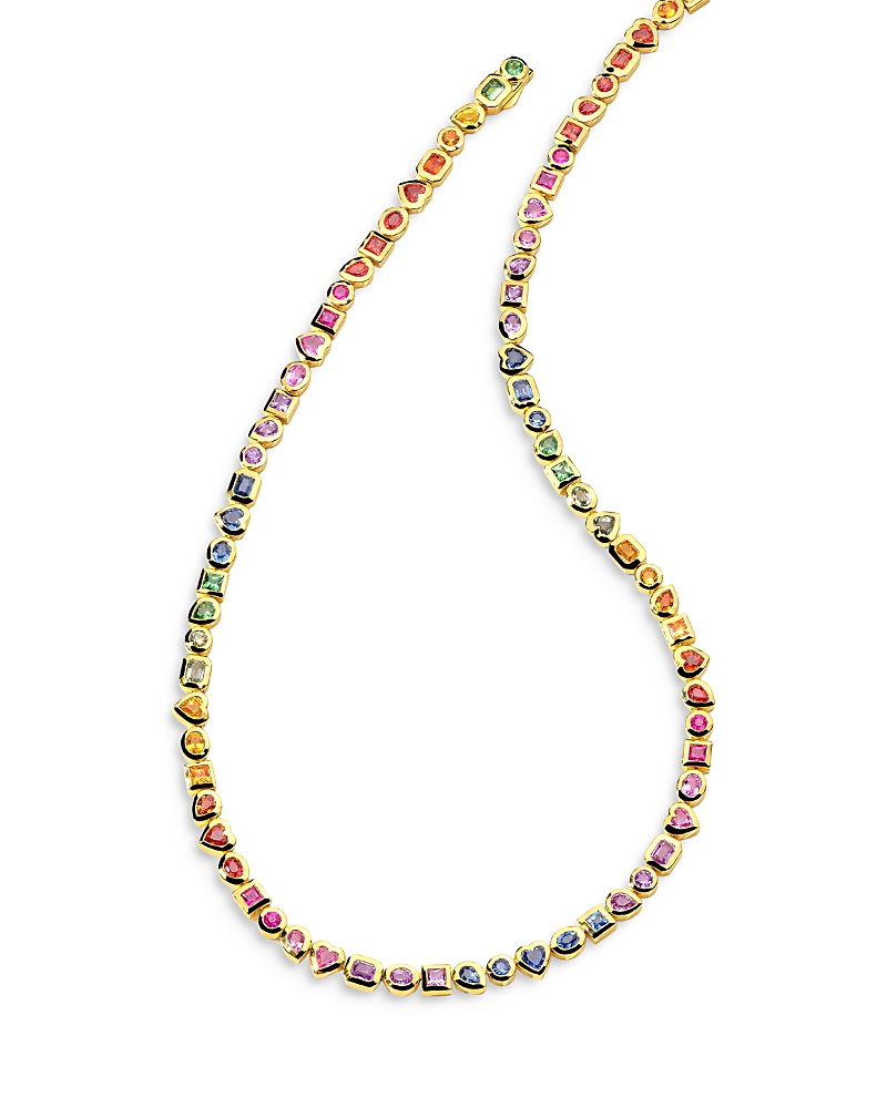 Ippolita 18k Rock Candy Rainbow Sapphire & Tsavorite Mixed Cut Bezel Tennis Necklace, 17 - Exclusive In Multi/gold