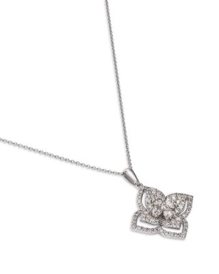 Diamond Flower Pendant Necklace in 14K White Gold, 1.50 tcw