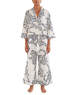 Desmond & Dempsey Jag Print Wide Leg Pajama Set In Cream