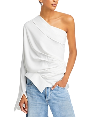 Shop A.w.a.k.e. Single Shoulder Upside Down Deconstructed Shirt Top In White