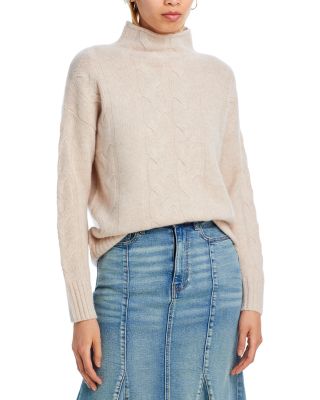 100% Cashmere Mock Neck Cable Sweater - Exclusive