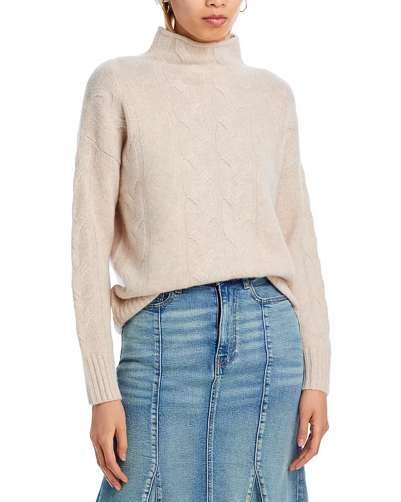 C by Bloomingdale's Cashmere Mock Neck Cable Cashmere Sweater - Exclusive