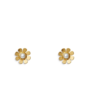 Shop Lele Sadoughi Imitation Pearl Daisy Stud Earrings In Gold/white