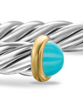 Men's Cable Cuff Bracelet in Sterling Silver with 14K Yellow Gold and Lapis, 6mm