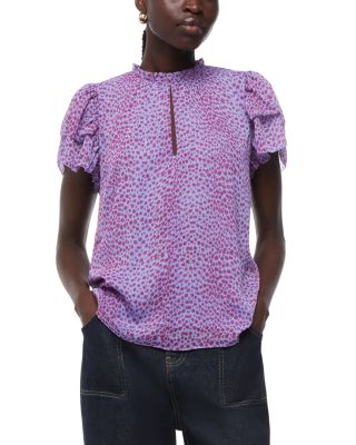 Whistles - Sketched Cheetah Frill Sleeve Top