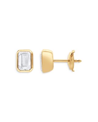 Bloomingdale&#039;s Fine Collection Certified Lab Grown Diamond Emerald-Cut Bezel Stud Earrings in 18K Yellow Gold, 3.0 ct. t. w.