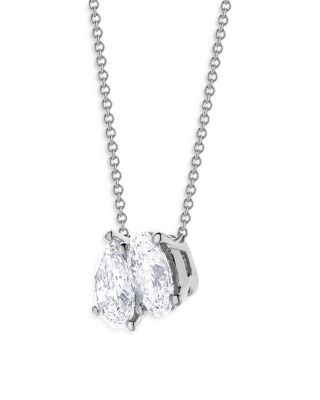 Certified Lab Grown Pear & Oval Diamond Toi Et Moi Pendant Necklace in 18K White Gold, 2.25 tcw