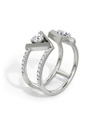 V Double Row Pav&eacute; Band in 14K White Gold, .72ctw Round Brilliant Lab Grown Diamonds