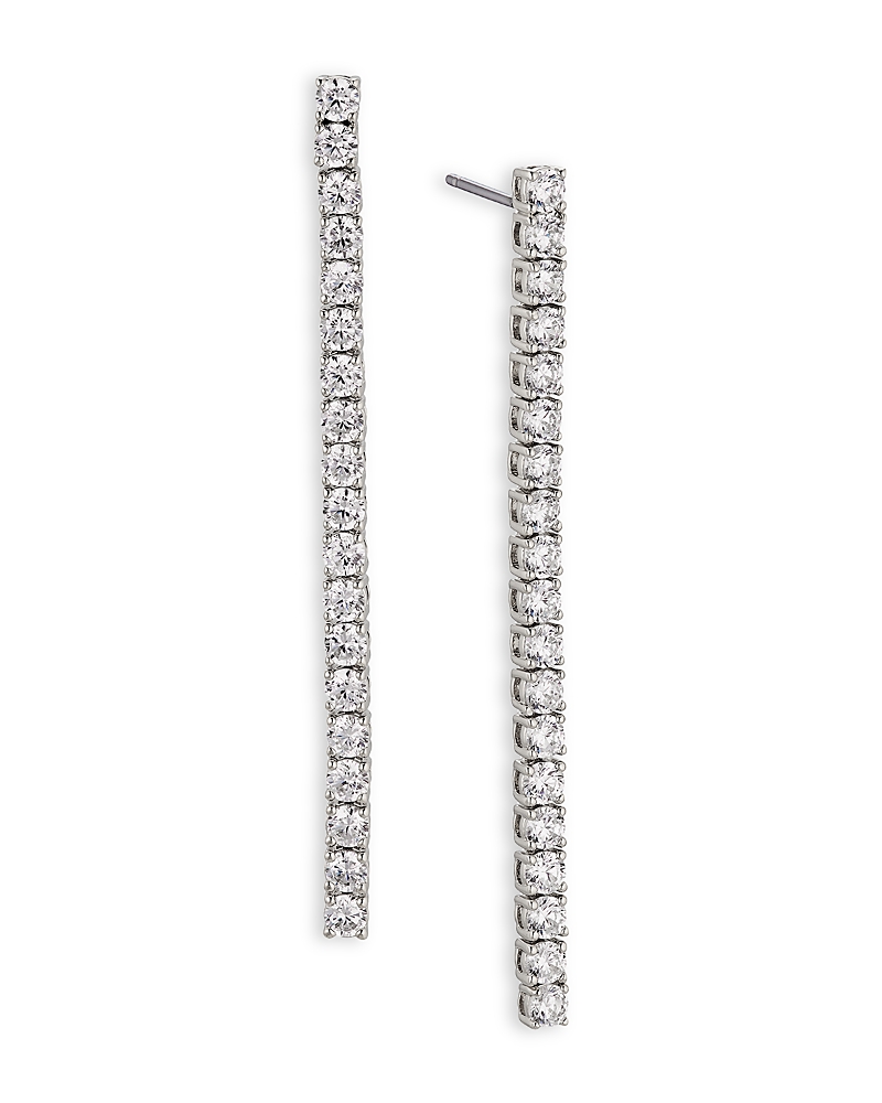 Nadri Perfect Tennis Cubic Zirconia Linear Drop Earrings in Rhodium Plated