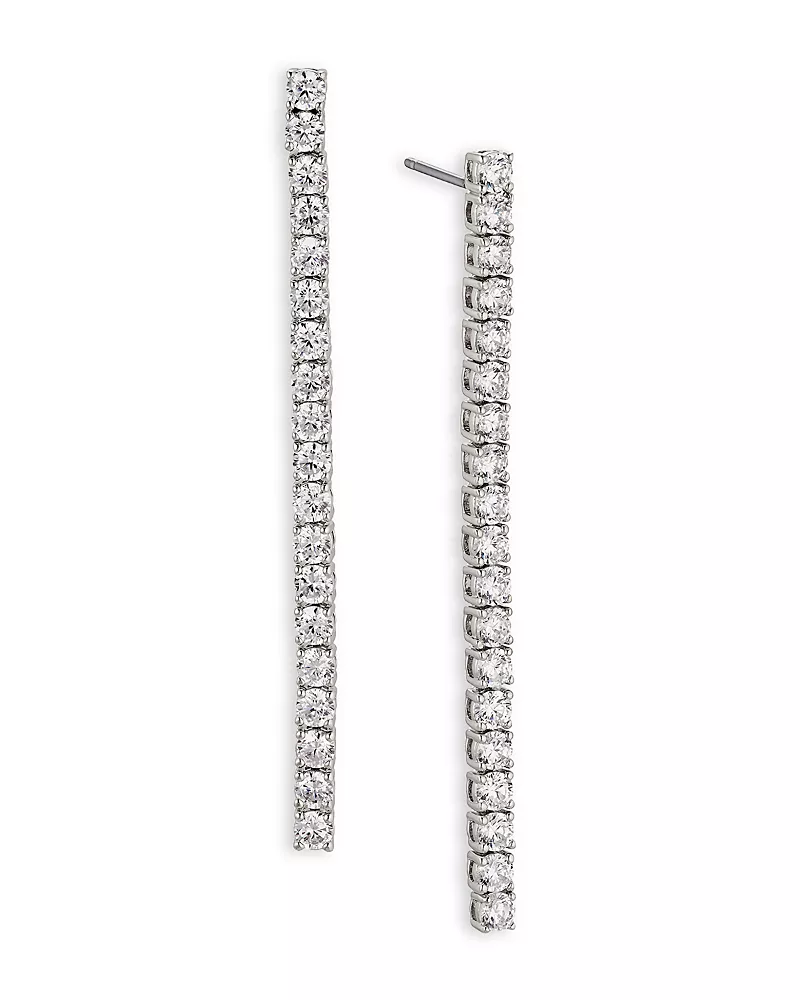 Nadri Perfect Tennis Cubic Zirconia Linear Drop Earrings in Rhodium Plated