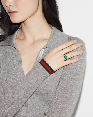 18K Rose Gold Interlocking Green Agate & Diamond Ring