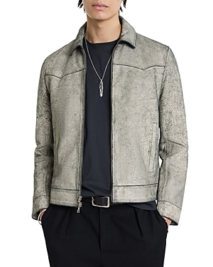 John Varvatos Weldon Leather Full Zip Western Jacket In Black/whit
