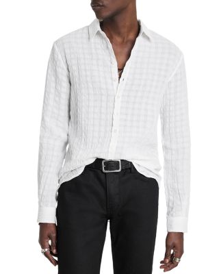 Linen & Cotton Textured Check Slim Fit Button Down Shirt 